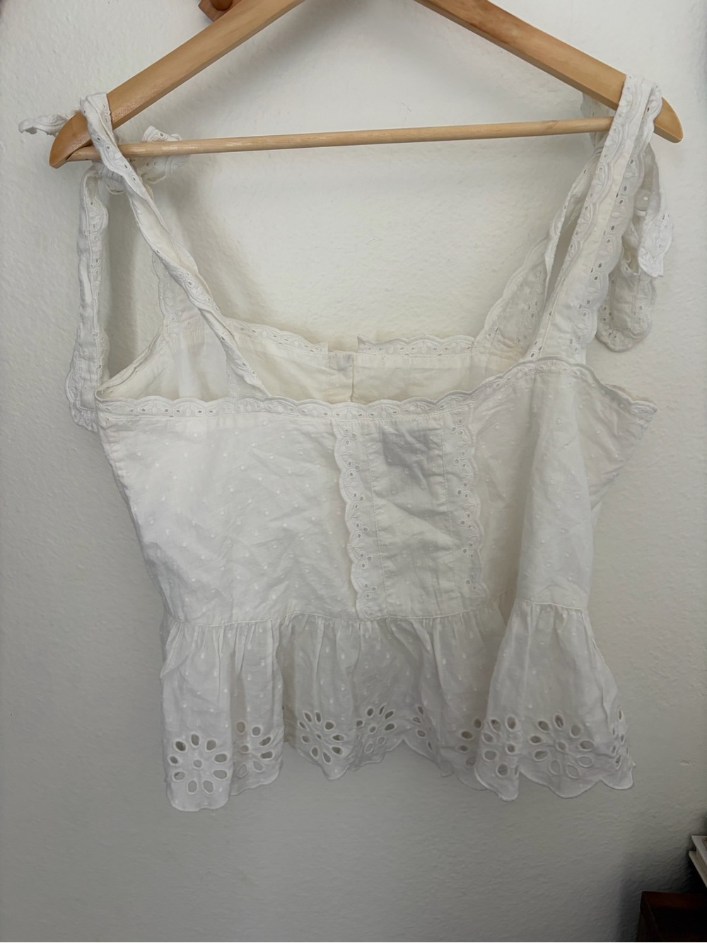 White Eyelet Tie-Shoulder Peplum Top - Picture 3 of 3
